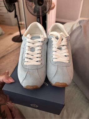 Light Blue Suede Lace-Up Sneakers